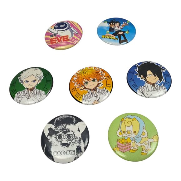 Pop Culture Button Pin Lot of 7 Assorted Characters Anime Furby More - Picture 2 of 5